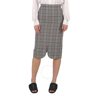 Burberry Check Wool Scalloped Hem Pencil Skirt In Brown