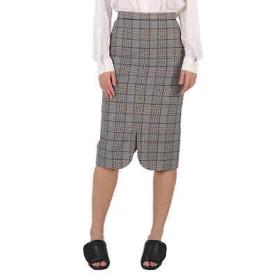 Pre-owned Burberry Check Wool Scalloped Hem Pencil Skirt In Multicolor