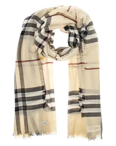 Burberry Check Wool Scarf In Brown