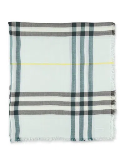 Burberry Check Wool Scarf In Green