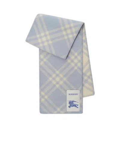 Burberry Check Wool Scarf In Blue