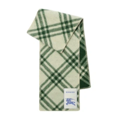 Burberry Check Wool Scarf In Green