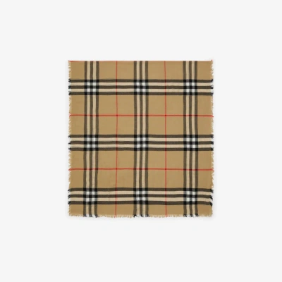 Burberry Check Wool Scarf In White