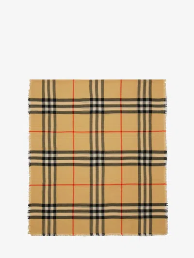 Burberry Check Wool Scarf In Brown