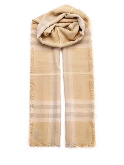 Burberry Check Wool Scarf In Beige