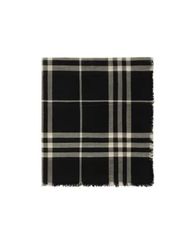 Burberry Check Wool Scarf In Black