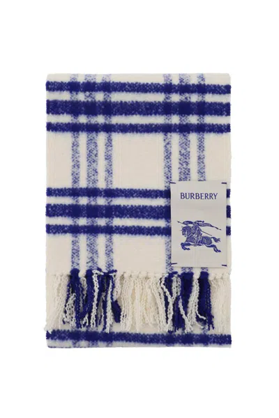 Burberry Check Wool Scarf In Blue