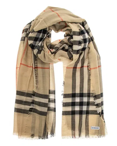 Burberry Check Wool Scarf In Brown