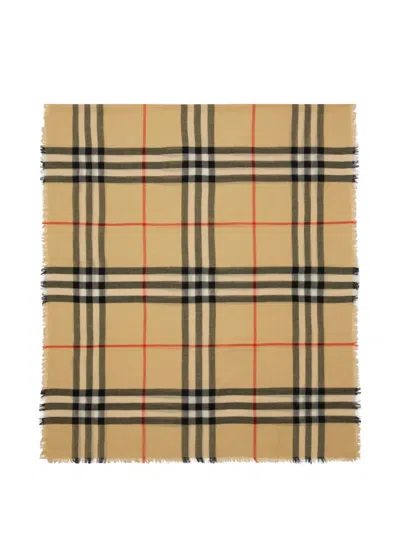 Burberry Check Wool Scarf In Brown