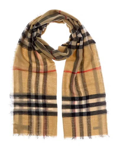 Burberry Check Wool Scarf In Brown