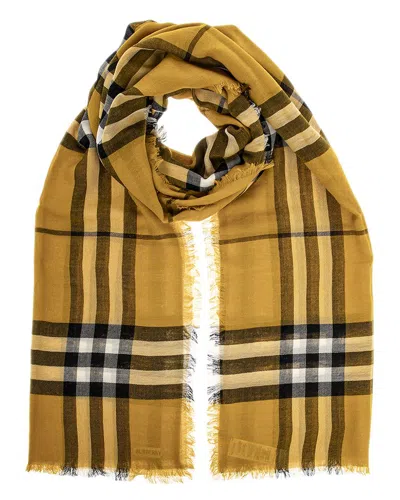 Burberry Check Wool Scarf In Brown