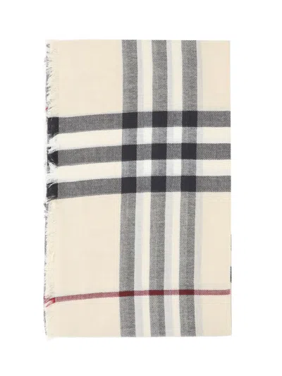 Burberry 'check' Wool Scarf In Neutral