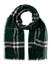 Burberry Check Wool Scarf In Green