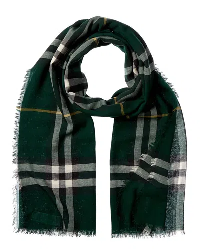 Burberry Check Wool Scarf In Green