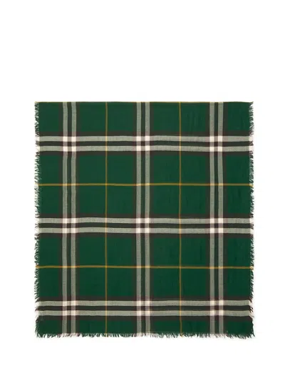 Burberry Check Wool Scarf In Green