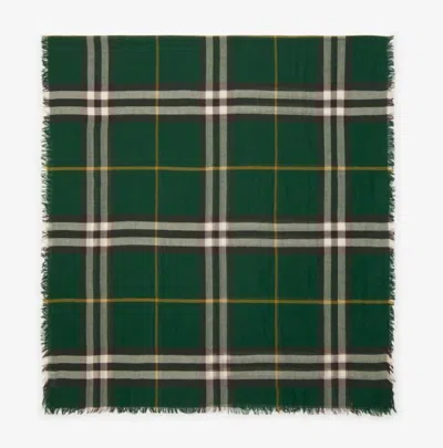 Burberry Check Wool Scarf In Green