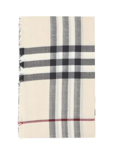Burberry Check Wool Scarf In Neutral