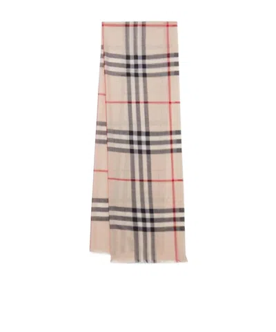 Burberry Check Wool Scarf In Nude