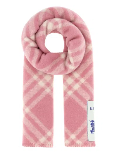 Burberry Check Wool Scarf In Pink