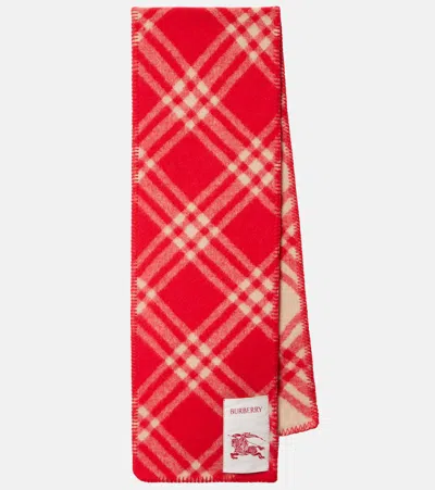 Burberry Check Wool Scarf In Red