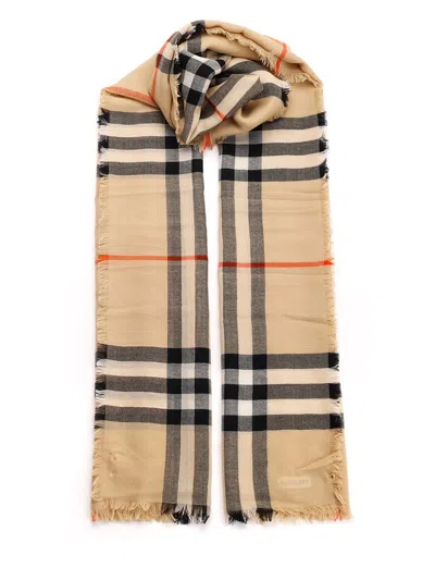 Burberry Check Wool Scarf In Sand