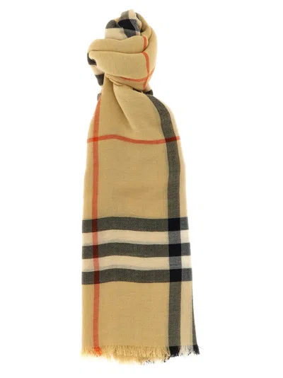 Burberry Check Wool Scarf In Sand