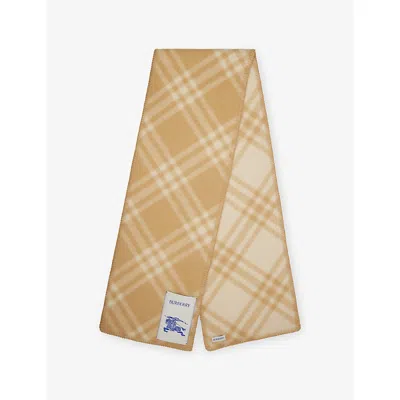 Burberry Womens Sand Check Wool Scarf In Brown