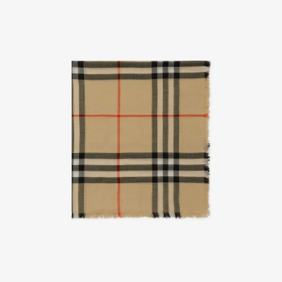 Burberry Check Wool Scarf In Brown