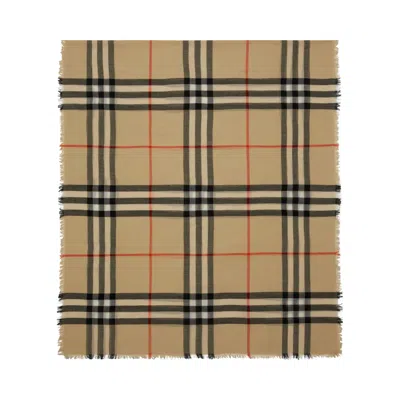 Pre-owned Burberry Check Wool Scarf 'sand' | Tan | Women's Size Onesize