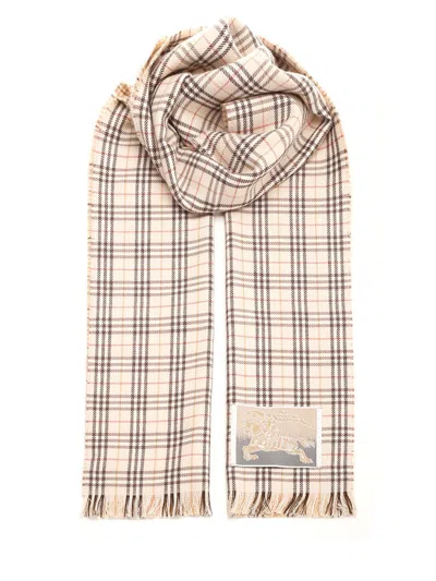 Burberry Check Wool Scarf Scarves And Foulards Beige