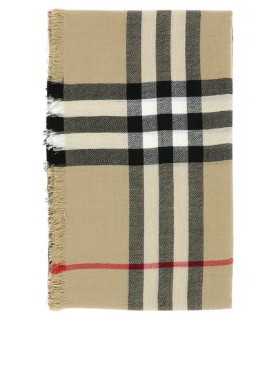 Burberry Check Wool Scarf Scarves Beige In Multicolor