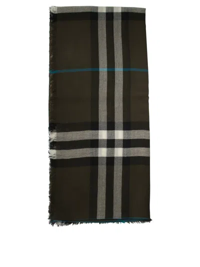 Burberry Check Wool Scarf Scarves In Green