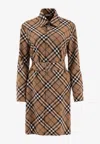 Burberry Waist Belted Shirt Dress With Checked Pattern