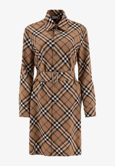 BURBERRY CHECK WOOL SHIRT DRESS