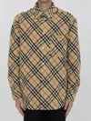 Burberry Checked Wool Shirt With Front Pocket In Neutral