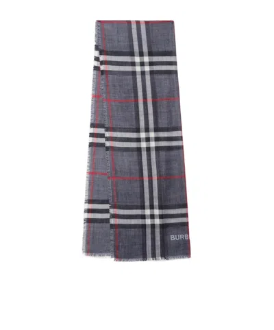 Burberry Check Wool-silk Reversible Scarf In Gray