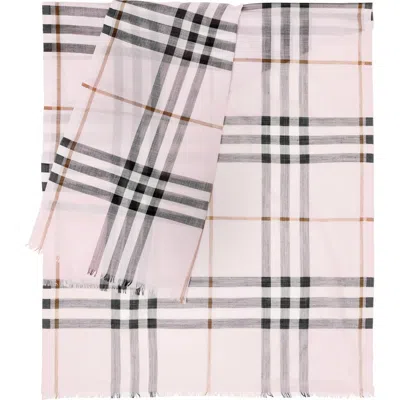 Burberry Check Wool Silk Scarf In Pink