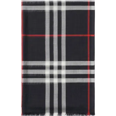 Burberry Check Wool Silk Scarf In Black