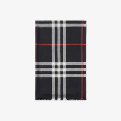 Burberry Check Wool Silk Scarf In Navy