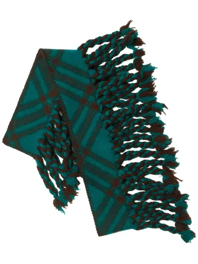 Burberry Check Wool Scarf In Green