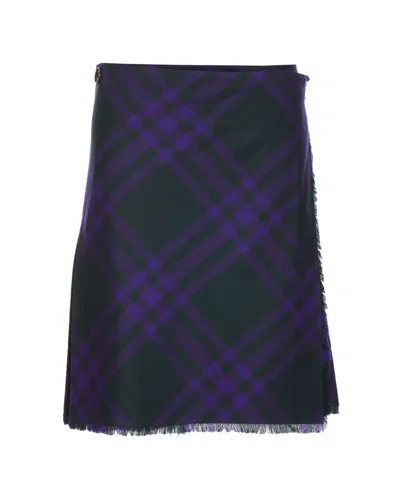 Burberry Check Wool Skirt In Deep Royal