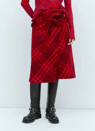Burberry Check Wool Skirt In Red