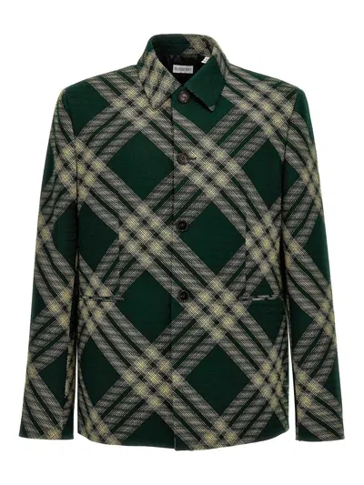 Burberry Check Wool Tailored Blazer In Green