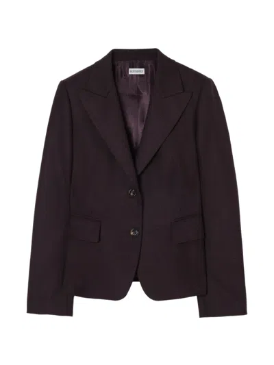 Burberry Check Wool Tailored Jacket In Purple