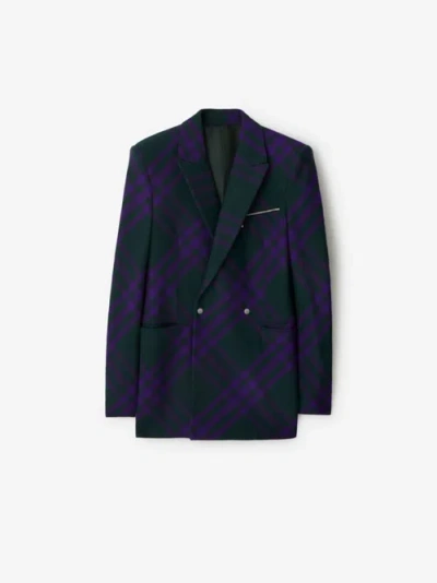 Burberry Check Wool Tailored Jacket​#​ In Blue