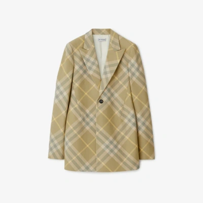 Burberry Check Wool Tailored Jacket In Flax