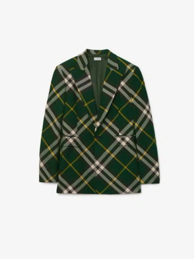 Burberry Check Wool Tailored Jacket In Ivy