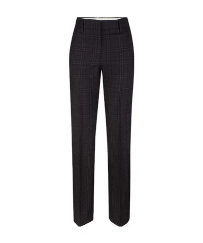 Burberry Check Wool Tailored Trousers In Black