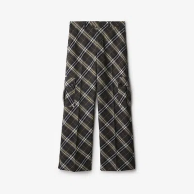 Burberry Check Wool Tailored Trousers In Indigo