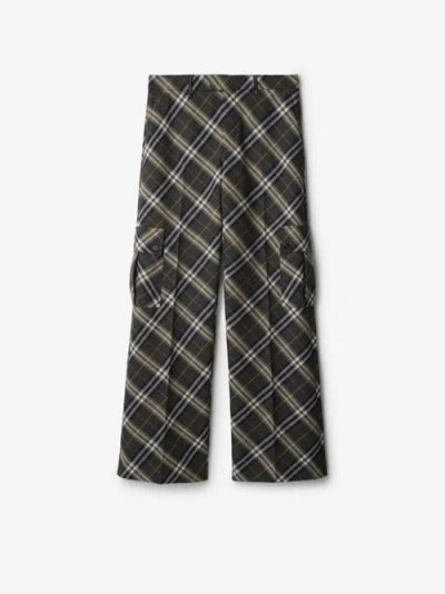 Burberry Check Wool Tailored Trousers In Indigo